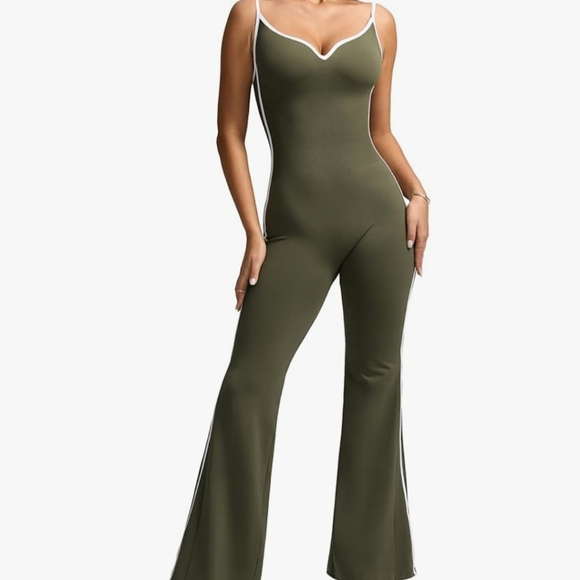 Vilanva Jumpsuit Flare Tummy Control Stretch Women's Romper 💚 Green Sz M - Picture 4 of 5